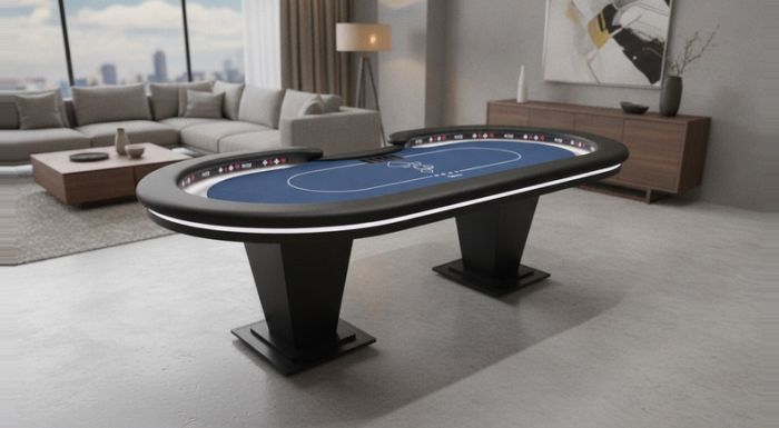 Mesa de Poker 10 Lugares Tecido Azul, LED e Coluna Especial - Pro38